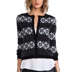 Alice + Olivia Black White Fair Isle Button-Front Cardigan
